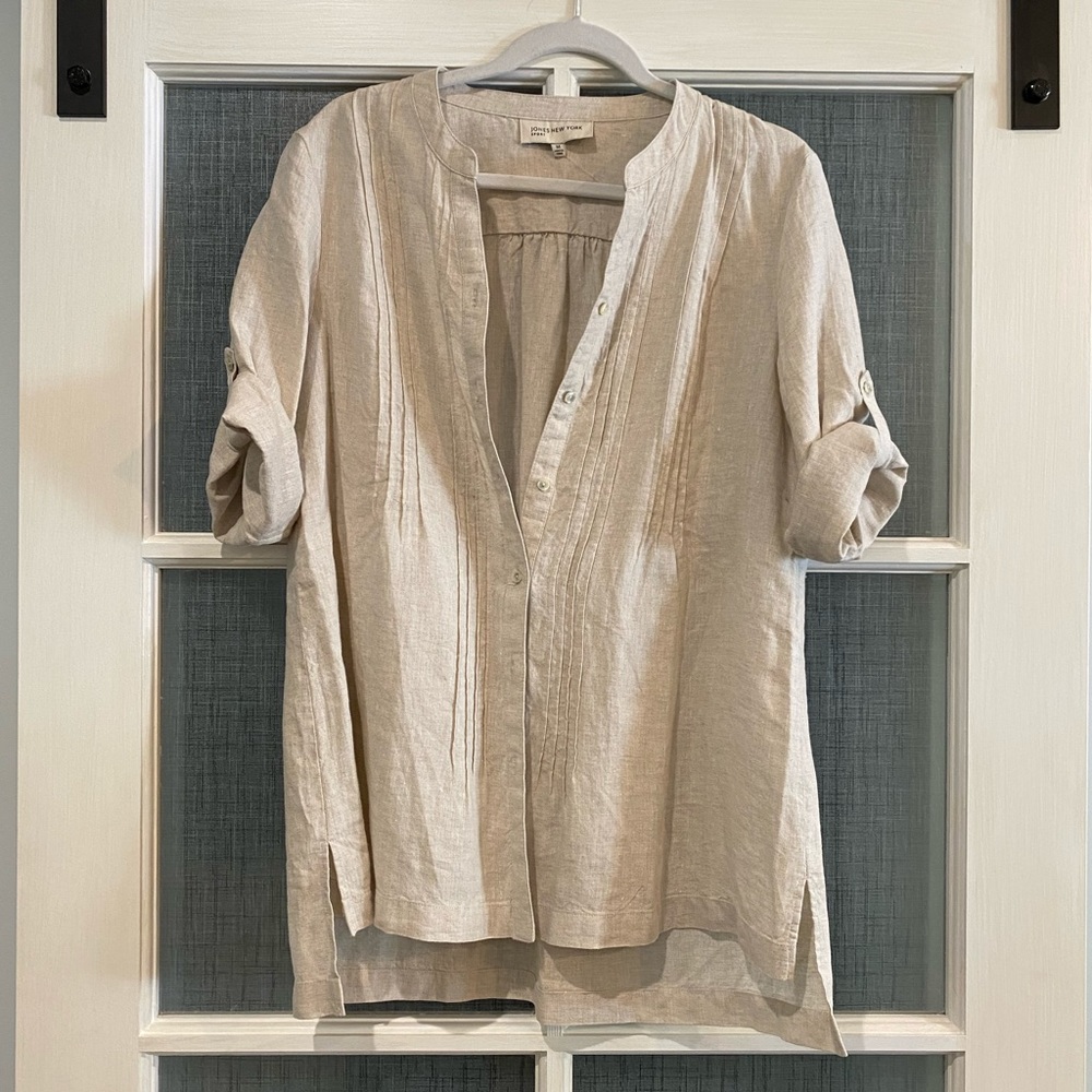 Jones New York Tan, Linen Shirt - Medium